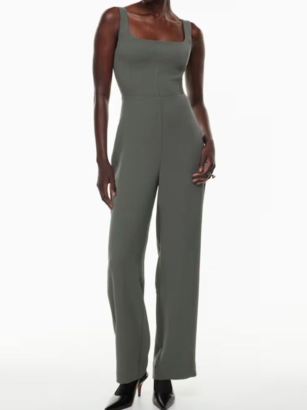 Aritzia Olive Green Square-Neck Wide-Leg Jumpsuit